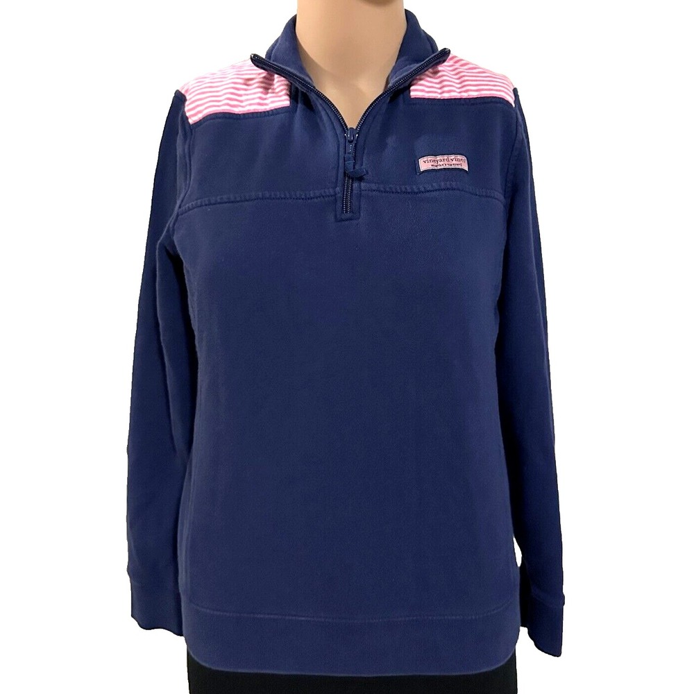 Vineyard Vines Shep Sweater Shirt Womens XXS Blue Pink Striped Shoulder 1/4 Zip